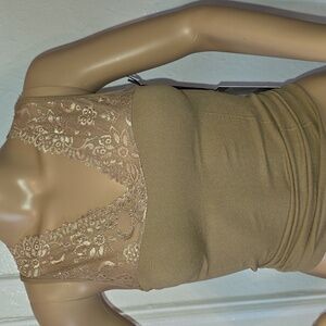 ICON Tan Lace Embellished Tank Top